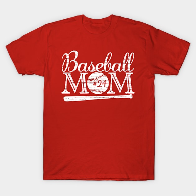 Vintage Baseball Mom #24 Favorite Player Biggest Fan Number Jersey T-Shirt by TeeCreations